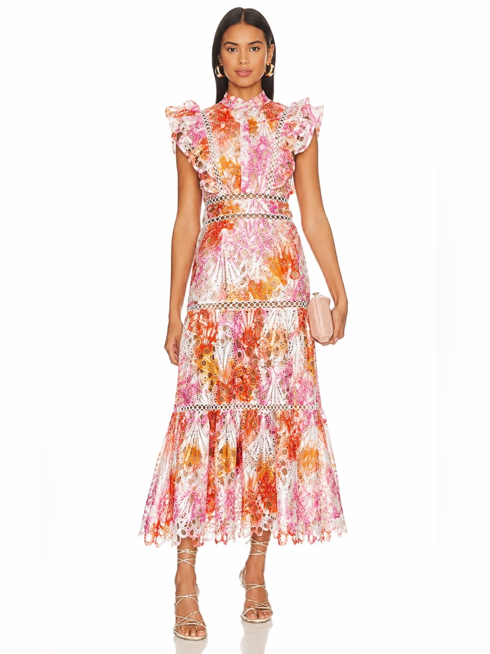 Dalia MacPhee Floral Eyelet Lace Midi Dress NWT Medium